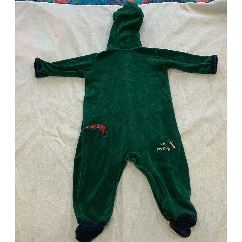BRIGHT FUTURE BOYS ONE PIECE ROMPER HOODED VELOUR CHRISTMAS OUTFITS SIZE 6-9 MON